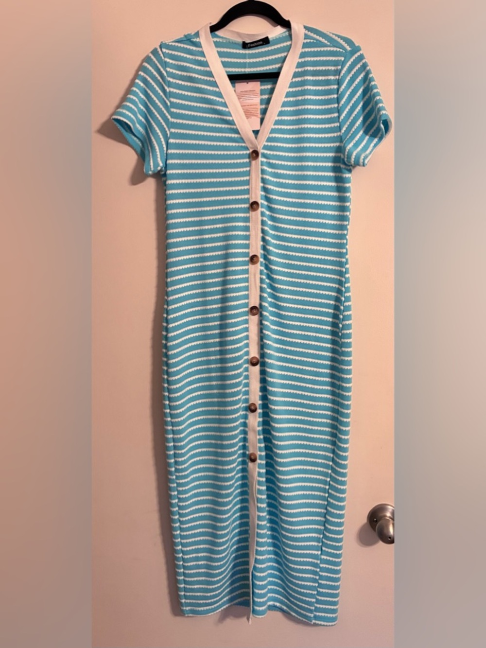NWT Fashion Women Light Blue Teal Casual Woven Dress Large Midi Calf Length